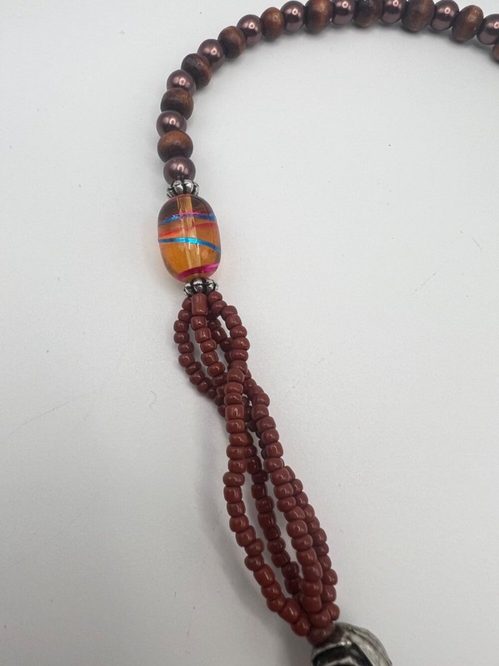 Artisan Beaded Necklace Mother Of Pearl Sunburst Pendant Roses Multicolor 18.5" - Picture 9 of 12